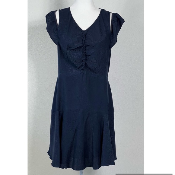 Rebecca Taylor Small Dress Women’s Silk Blue Cold Shoulder Ruffle Shift - Picture 1 of 15